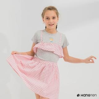 【Hang Ten】女童-Hello Kitty格紋剪接短袖T恤-淺灰