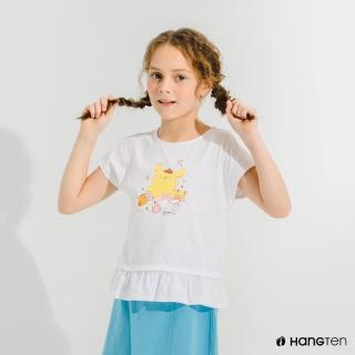 【Hang Ten】童裝-Hello Kitty下襬荷葉短袖T恤-白