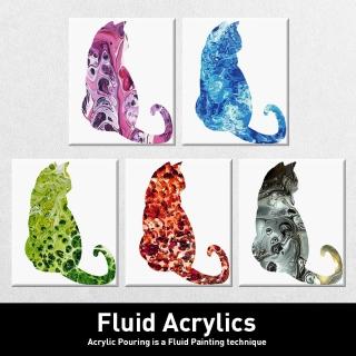 【樂兒學】獨一無二DIY藝術壓克力流動畫-貓背影(顏料x4+畫布x2)