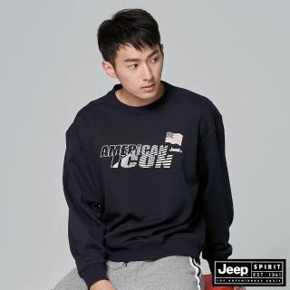 【JEEP】男裝科技感LOGO長袖大學T(深藍)