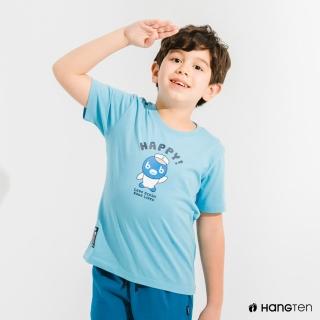 【Hang Ten】童裝-Big Blue有機棉印花短袖T恤-淺藍