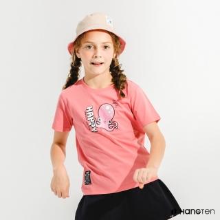 【Hang Ten】童裝-Big Blue有機棉印花短袖T恤-亮粉紅