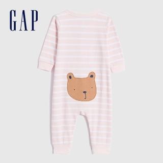 【GAP】嬰兒 布萊納系列 跟屁熊刺繡長袖包屁衣/連身衣(737293-粉色條紋)