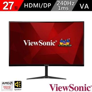 【ViewSonic 優派】VX2719-PC-MHD  27吋 1500R 曲面電競螢幕(16:9/VA/240Hz/HDMI/DP/含喇叭)