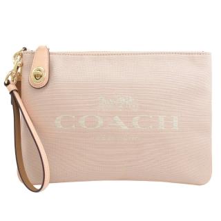 【COACH】大LOGO轉釦手提大手拿包商務包萬用包(淺粉 大款)