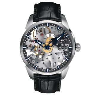 【TISSOT 天梭】鏤空手動上鍊 機械腕錶 錶 週年慶 雙11 (T0704051641100)