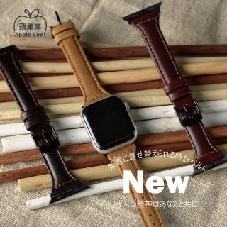 【蘋果庫Apple Cool】Apple Watch S7/6/SE/5/4 42/44/45mm 古著風T型真皮帶