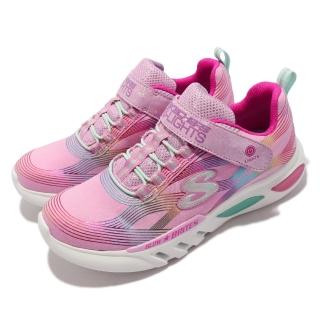 【SKECHERS】休閒鞋 S Lights Glow-Brites 童 燈鞋 閃亮亮 彩紅金屬光澤 魔鬼氈 中童 粉 彩(302306-LPKMT)