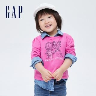 【GAP】女幼童 布萊納系列 純棉長袖T恤(731932-玫紅色)