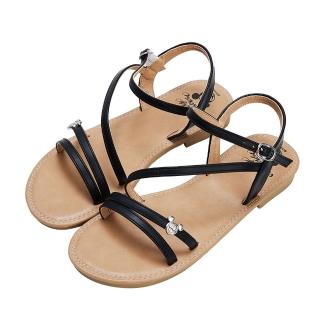 【Disney 迪士尼】迪士尼女鞋 米奇 多層次細帶平底涼鞋-黑(MIT台灣在地工廠製造)