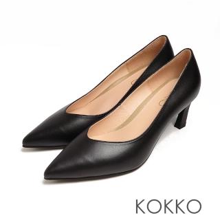 【KOKKO 集團】時尚細尖頭素面霧面風小貓跟(黑色)