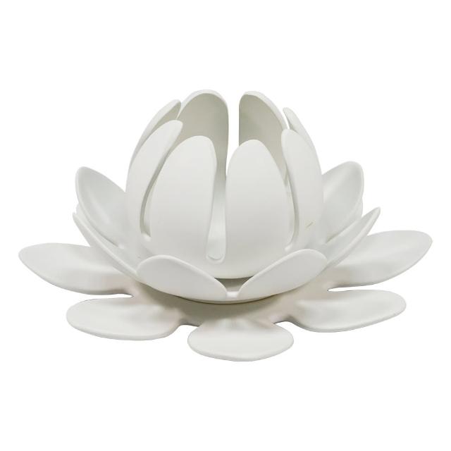 【YU Living 信歐傢居】陶瓷大蓮花造型裝飾燭台(可拆式/2色.白色.褐色/桌上擺飾 佛燈)
