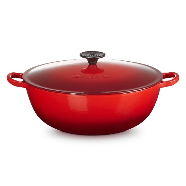 【Le Creuset】琺瑯鑄鐵鍋媽咪鍋28cm(雪紡粉/櫻桃紅 2色選1)
