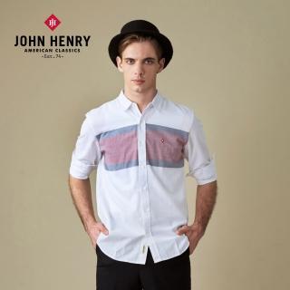 【JOHN HENRY】獨特印花布料棉質襯衫-白