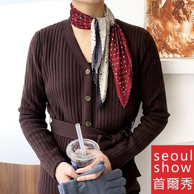 【Seoul Show 首爾秀】復古皺褶方領巾仿真蠶絲頭巾雪紡絲巾(防寒保暖)