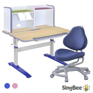 【SingBee 欣美】LeTaHo喜學兒 手搖升降雙板桌105cm桌面+桌上書架+168椅(兒童書桌椅/學習桌椅/成長桌椅組)