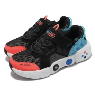【SKECHERS】休閒鞋 Gametronix 遊戲機概念 童鞋 避震 緩衝 耐磨 魔鬼氈 好穿脫 中童 黑 彩(402260-LBKMT)