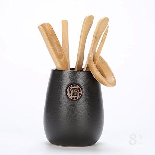 【89 zone】日系古典實木竹茶匙陶製花瓶六君子茶道組/配件(款式三 不挑款/混色隨機出貨)