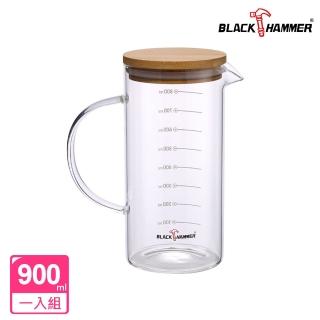 【BLACK HAMMER】多功能竹木刻度玻璃水瓶-900ml