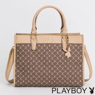 【PLAYBOY】手提包附長背帶 Metro系列(卡其色)