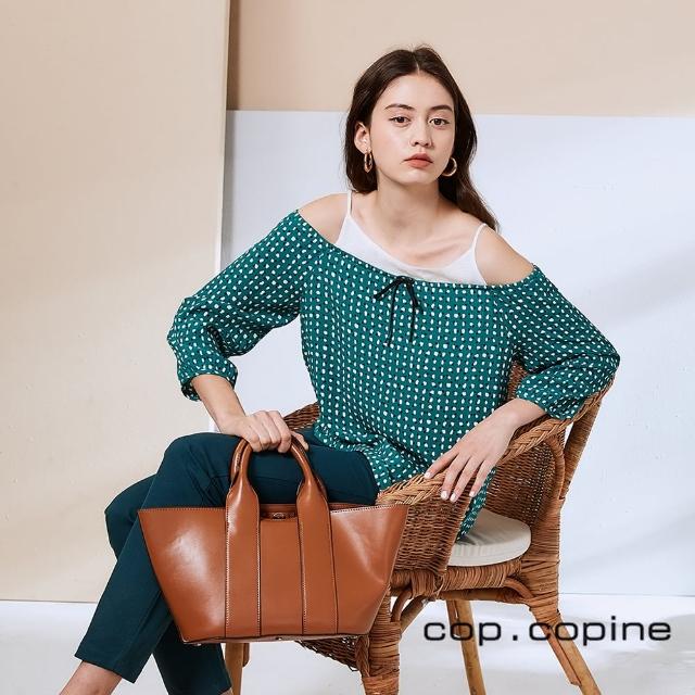 【ICHE 衣哲】Cop.Copine 法國原裝進口假兩件波點印花造型上衣-潮水藍綠