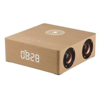 【Youngfly】木紋無線充藍牙喇叭YF-Q5A(無線充電鬧鐘喇叭)