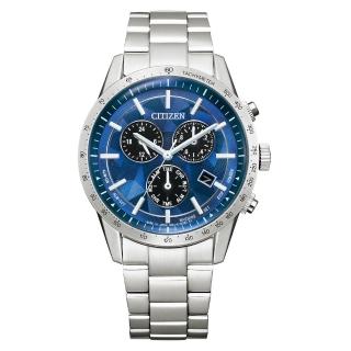 【CITIZEN 星辰】GENTS日本 • 藍限定款City View月光訂製三眼鋼帶錶39.5mm(BL5590-55L)