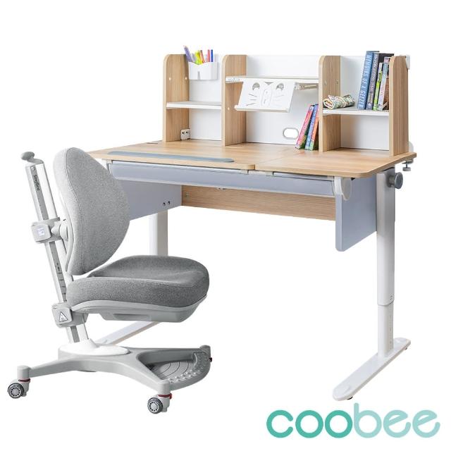 【SingBee 欣美】coobee L板型成長機能桌+桌上書架+138單背椅(兒童桌椅組/升降書桌椅/台灣製)