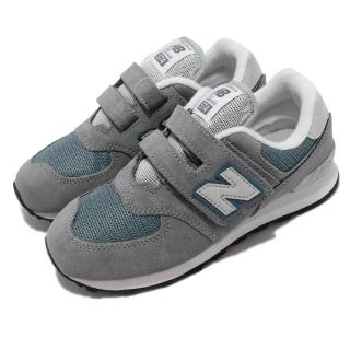 【NEW BALANCE】休閒鞋 574 W 寬楦 魔鬼氈 童鞋 紐巴倫 麂皮 親子鞋穿搭 中童 灰 綠(PV574BA1-W)