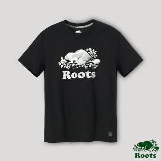 【Roots】Roots 男裝- 迷彩旅人系列 海狸LOGO短袖T恤(黑色)