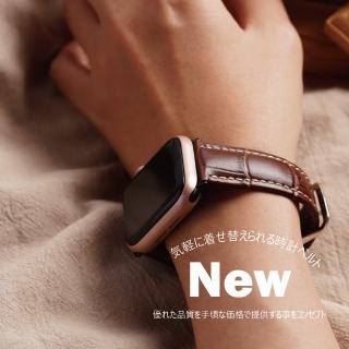 【蘋果庫Apple Cool】Apple Watch S7/6/SE/5/4 38/40/41mm 鱷魚紋真皮帶