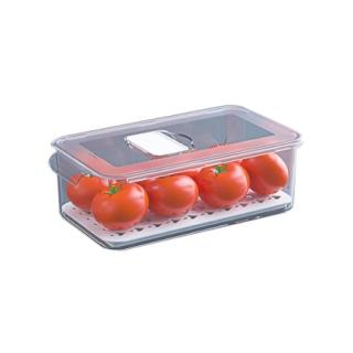 【新錸家居】大容量抽屜式透明冷凍保鮮冰箱收納盒-中號長款(可疊加滑蓋設計 瀝水隔板排水孔 調節濕氣窗)