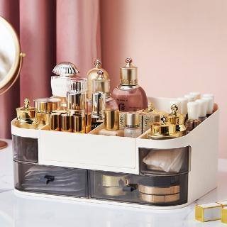 【Mega收納】優雅雙層抽屜化妝品收納盒(收納架 口紅整理盒 首飾盒)
