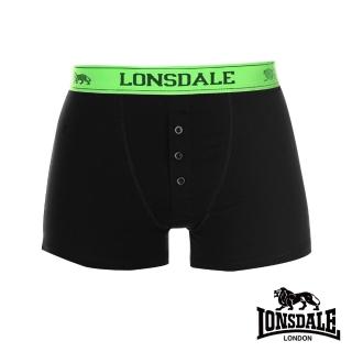 【LONSDALE 英國小獅】英倫紳士-鈕扣平口褲2入(黑/織帶綠 LT422013)