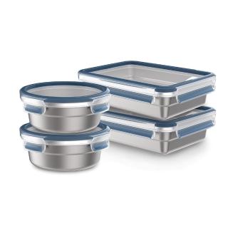 【Tefal 特福】無縫膠圈可微波不鏽鋼保鮮盒/便當盒4件組(圓形700ML*2+1.2L*2)