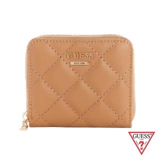 【GUESS】女包-菱格經典LOGO時尚零錢包-棕(QG767937BEI)