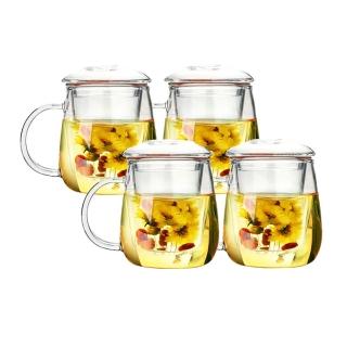 【RELEA 物生物】500ml大蘑菇耐熱玻璃三件式泡茶杯-附濾茶器(四件組)