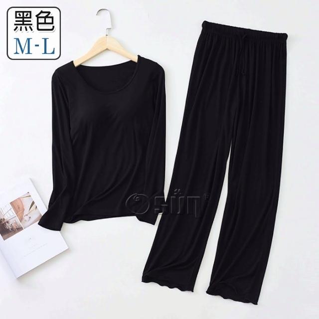 【Osun】2入組-Bra-T莫代爾帶胸墊寬鬆長袖荷葉邊長褲套裝睡衣保暖居家服(顏色任選/CE430)
