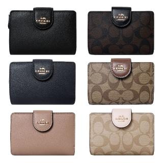 【COACH】立體馬車LOGO防刮皮革釦式拉鍊中夾(黑)