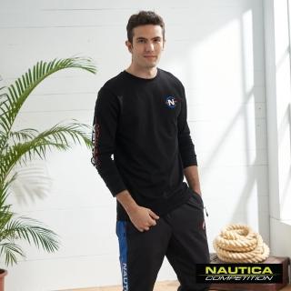 【NAUTICA】COMPETITION男裝休閒運動風素面長袖T恤(黑色)