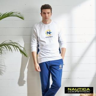 【NAUTICA】COMPETITION男裝跳色拼接休閒長袖T恤(白色)