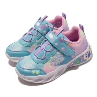 【SKECHERS】休閒鞋 Pretty Paws 燈鞋 童鞋 貓貓 狗狗 避震 緩衝 魔鬼氈 小童 彩色(300100-NTQMT)