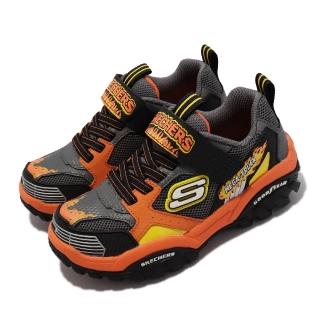 【SKECHERS】休閒鞋 Turbo Speed 童鞋 魔鬼氈 透氣網布 固特異橡膠大底 中童 黑 灰(403760-LBGOR)