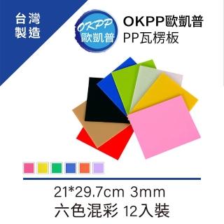 【OKPP歐凱普】無毒環保塑膠PP瓦楞板 A4 3mm 六色混彩 12入裝
