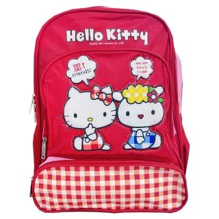 【HELLO KITTY】Hello Kitty 凱蒂貓 格紋護脊後背書包