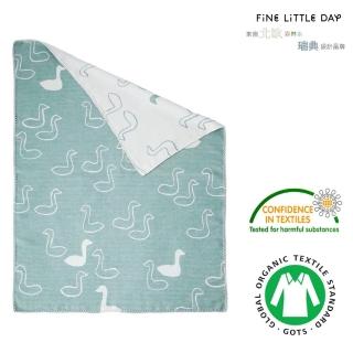 【北歐瑞典 FINE LITTLE DAY】green swan blanket 綠色天鵝(有機棉提花刷毛毯)