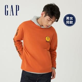 【GAP】男女同款 Gap x HOZO聯名系列Logo純棉長袖T恤(798291-橘色)