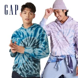【GAP】男女同款 碳素軟磨 法式圈織系列 街頭風紮染柔軟連帽休閒上衣(多色可選)