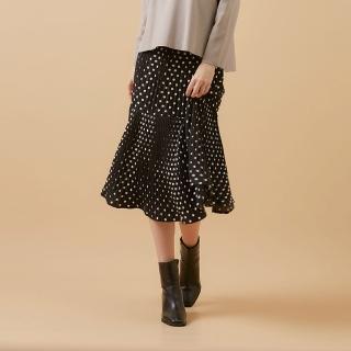 【MASTINA】全鬆緊壓褶點點-女長裙 點點 黑(黑色/版型適中)