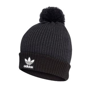 【adidas 愛迪達】毛帽 Adicolor Pom Beanie 男女款 愛迪達 三葉草 三線 保暖 毛球 穿搭 黑 白(H35510)